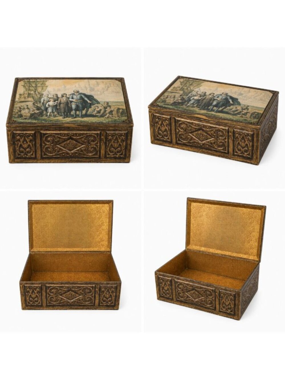 Canco Vintage 1620 Mayflower Ship Metal Tin Rare Archival Heirloom Cottagecore
